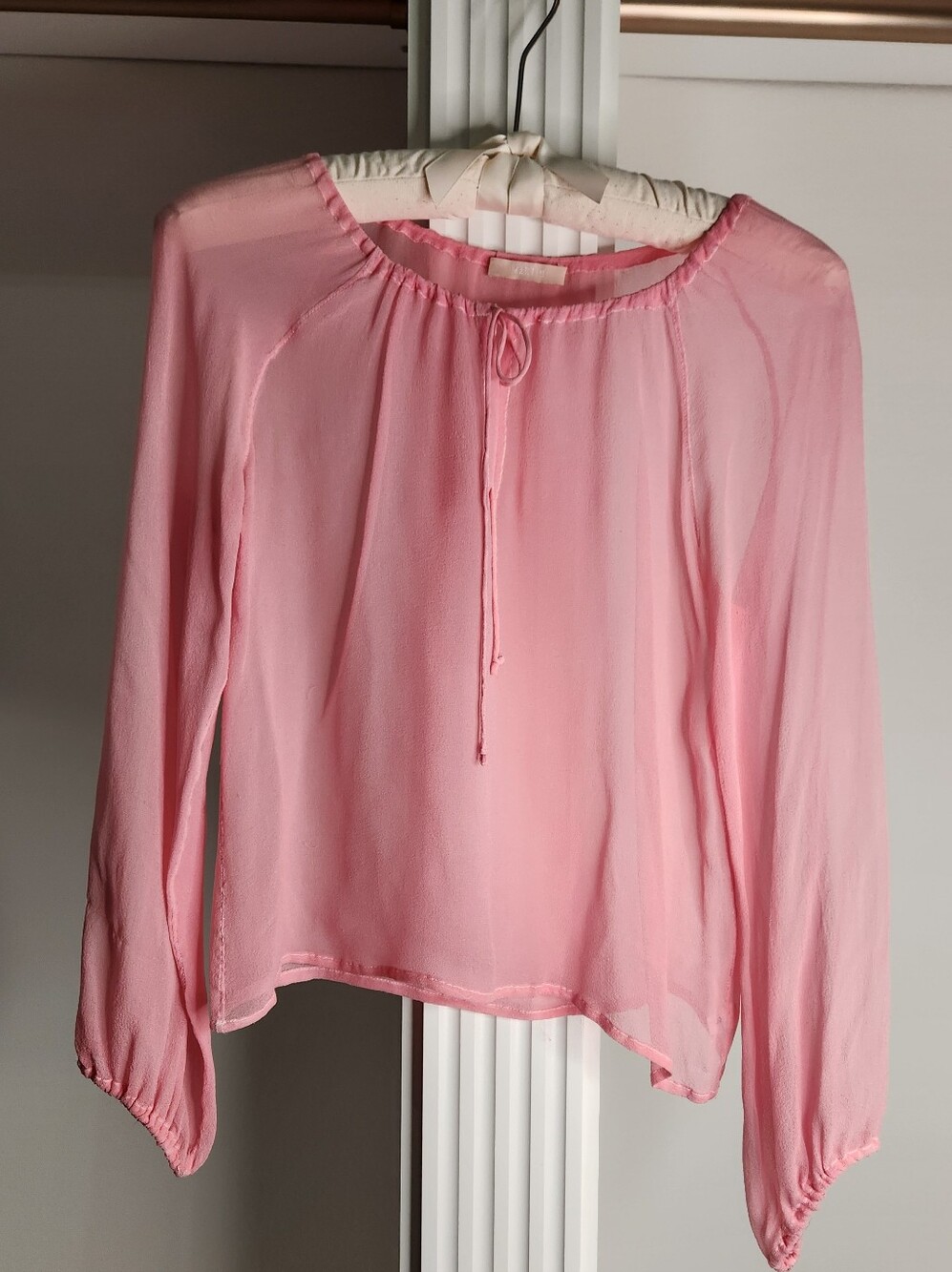 Martin Light Pink Sheer Long-Sleeve Peasant Blouse